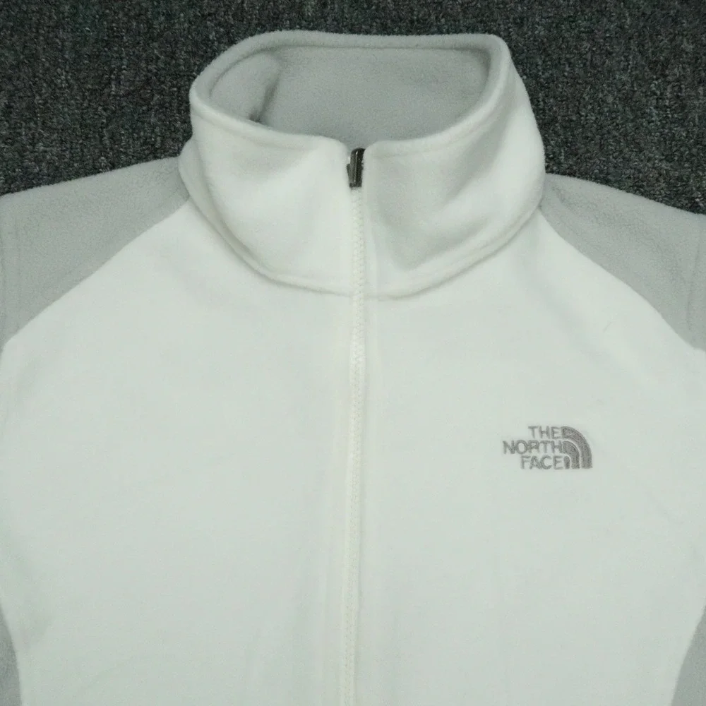 The North Face Jacket Womens Medium White Gray Full Zip Pocket Flash Dry Fleece